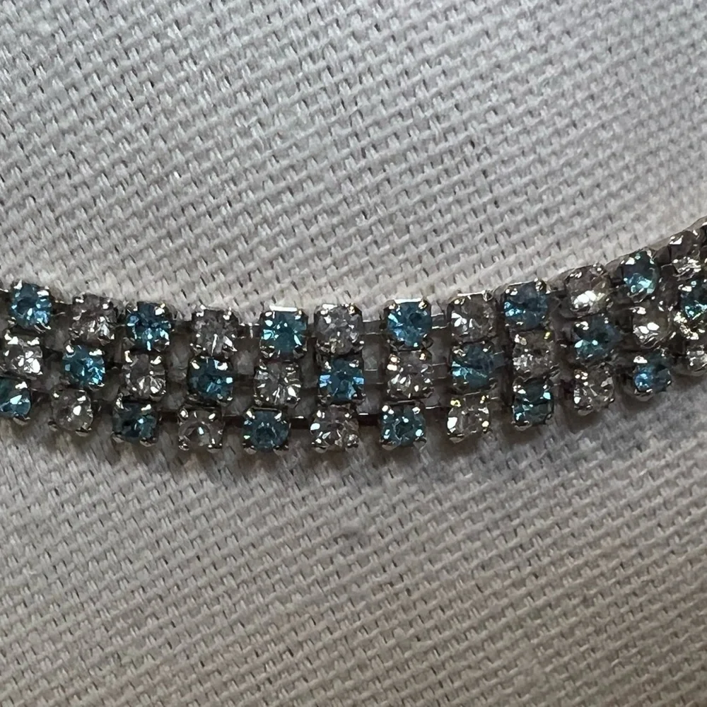 EUC Pair of adjustable, Choker Rhinestone necklace and bracelet sky blue - Picture 4 of 5